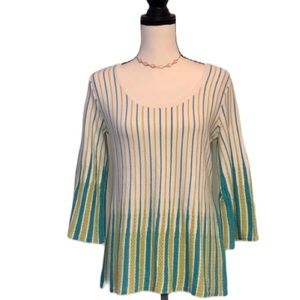 Parkhurst White Sweater Blue/Green Vertical Stripe